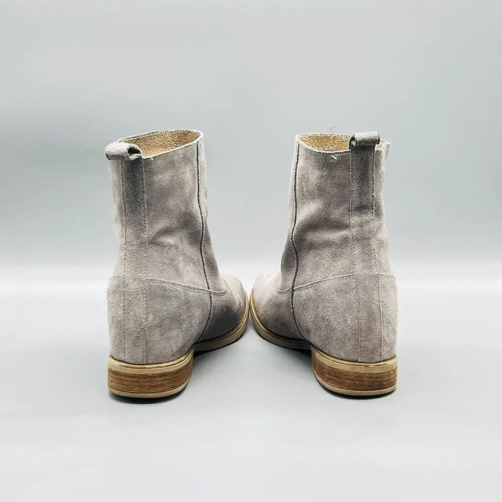 Anthropologie Boots Womens 7.5 Beige Suede Ankle Western Pull On Booties Shoes